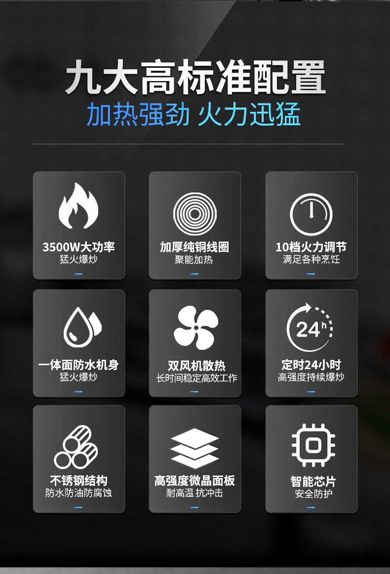 3500W臺式電磁爐標(biāo)準(zhǔn)配置